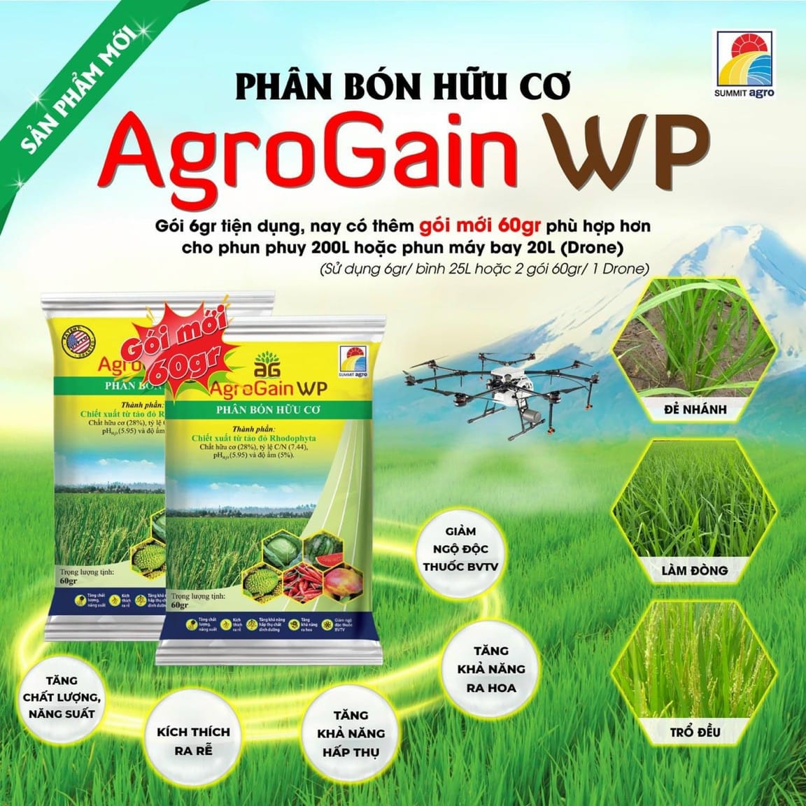 Phân bón hữu cơ AgroGain - Gói 60g